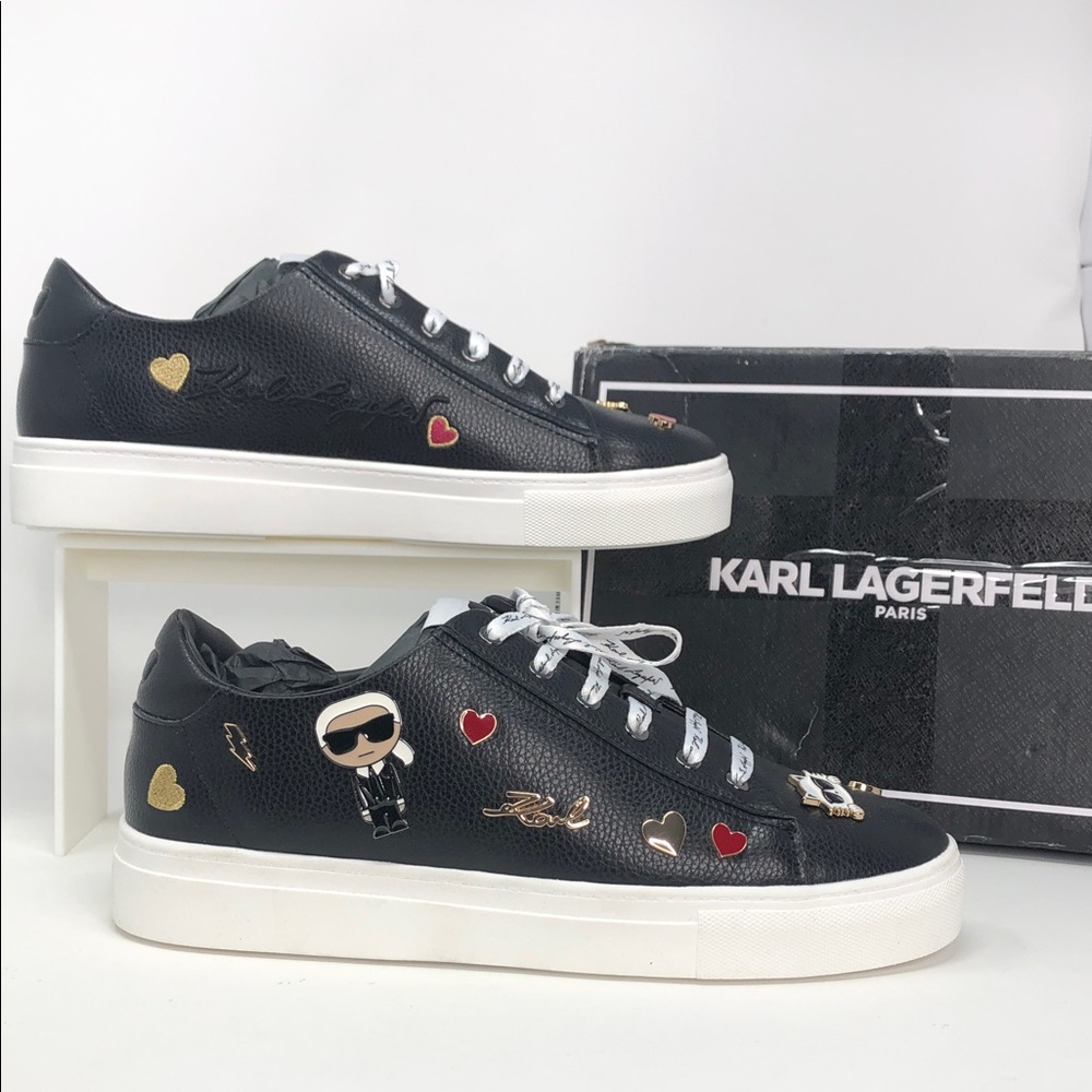 Karl Lagerfeld Cate Pins Black Leather Women’s Lace Up Sneakers - Size 11
